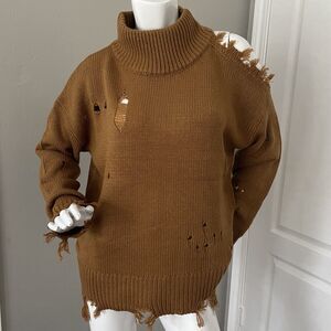 Kut from the Kloth Viola Destructed Turtleneck Sweater Women’s Sz XL (Camel)